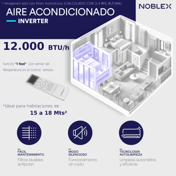 NOBLEX Inverter 12.000 BTU (Frio-calor) + Instalación! - Imagen 3