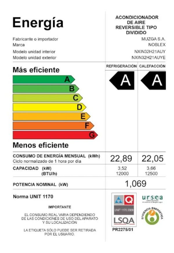 NOBLEX Inverter 12.000 BTU (Frio-calor) + Instalación! - Imagen 5